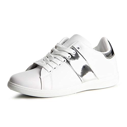 topschuhe24 804 Damen Sneaker Turnschuhe, Größe:36 EU, Farbe:Weiß Silber von topschuhe24