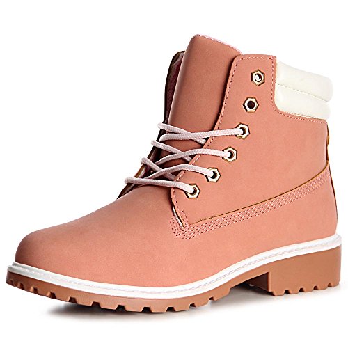 topschuhe24 971 Damen Worker Boots Stiefeletten Schnürer, Farbe:Rosa, Größe:37 EU von topschuhe24