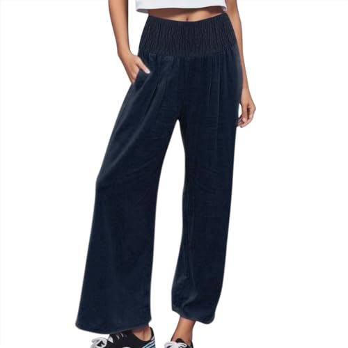 Angebote des Tages Heute Damen,Navy,Damen Hose Leinenhose Baumwolle Leinen Stoffhose Freizeithose Sommerhose Pumphose Casual Einfarbig High Waist Stretch Mit Taschen Kleidung Sommer Hosen,S von topuersaiv