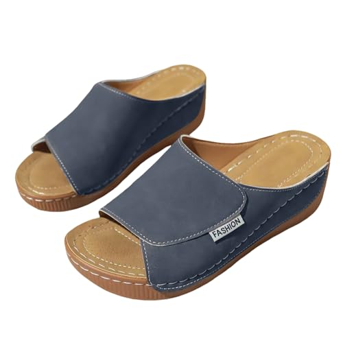 Orthopädische Sandalen Damen Sommer Waschbare Slingback Orthopädische Slide Sport Sandalen mit Weiche Fussbett Bequem Sommerschuhe Plateau Sandalen(Dark Blue-2, 41) von topuersaiv