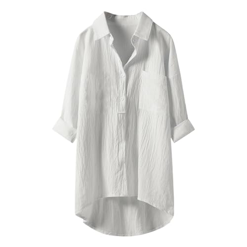leinenbluse Damen musselin Bluse Damen lässiges Langarm hemdbluse elegant blusen Tuniken für v-Ausschnitt 100 Baumwolle solide Sommer Oberteile mit Tasche weiß-a 3XL von topuersaiv