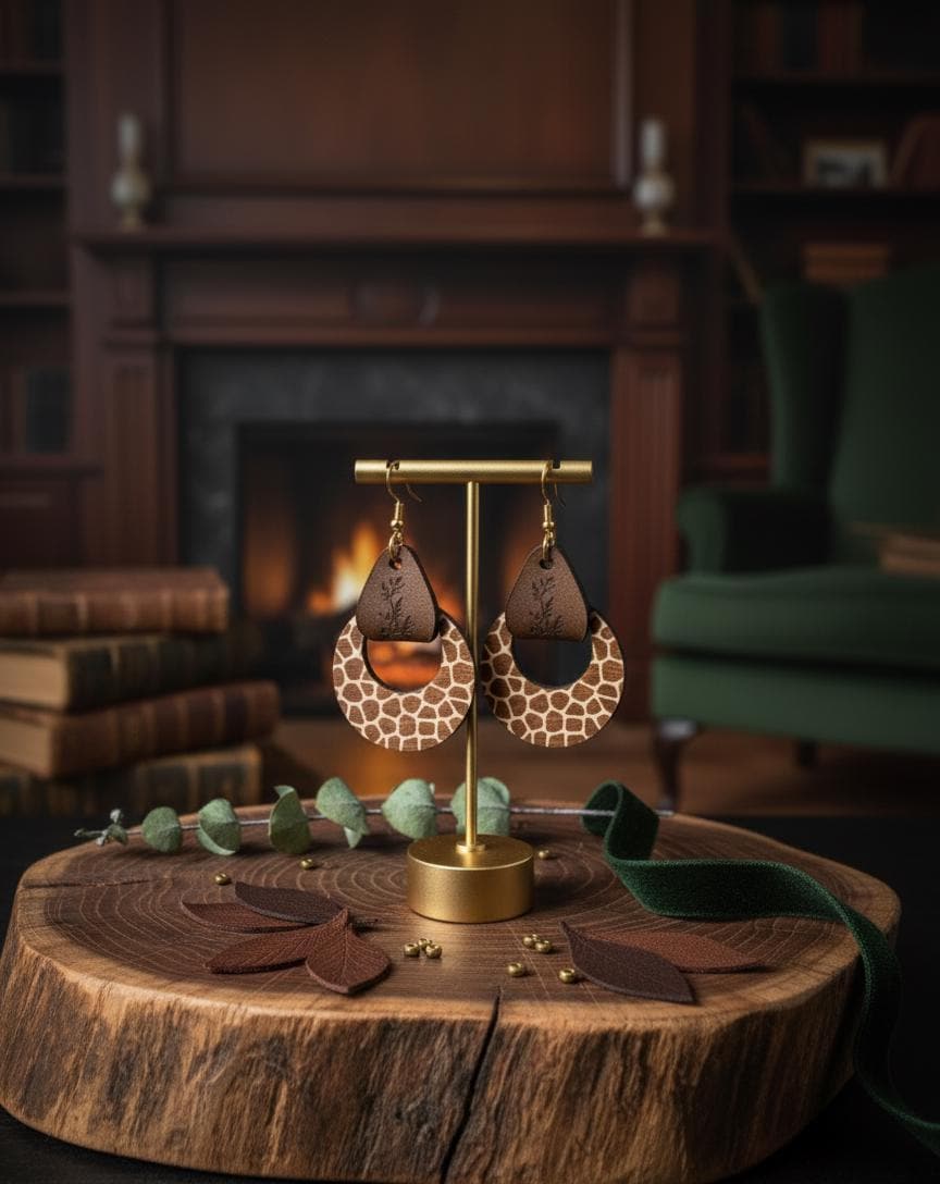 Boho Leder Ohrringe Giraffenmuster Leichte Holz & Ohrhänger Christmas Geschenk Für Sie von tortuhandmade