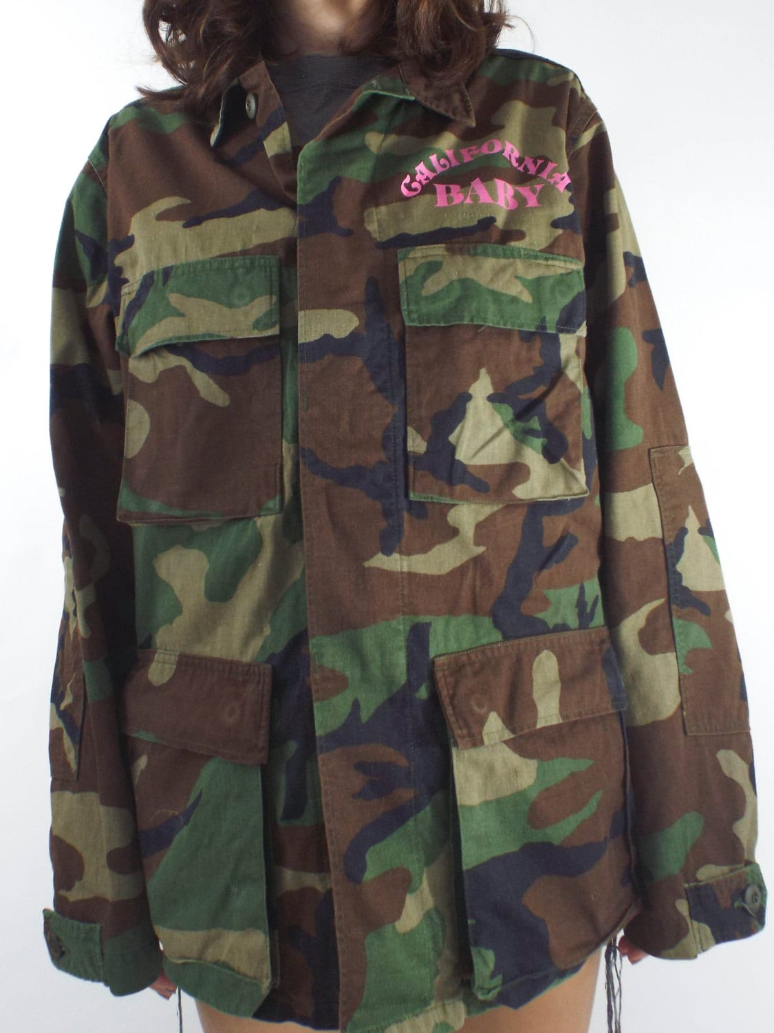 California Baby Jahrgang Übergroßen Camouflage Print Army Jacke California Baby Jahrgang Übergroßen Camouflage Print Army Jacke von totalrecallvintage