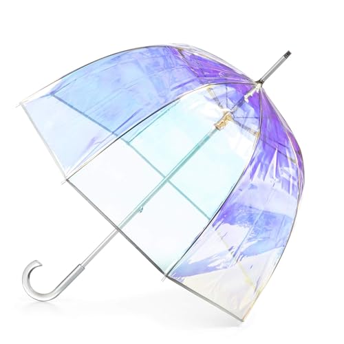 totes Clear Bubble Regenschirm mit Kuppelüberdachung, Leichtes Design, Wind- und Regenschutz, Erwachsene-51, Irisierend, Adults - 51" Canopy, Transparenter Bubble Regenschirm mit Kuppeldach, leichtes von totes