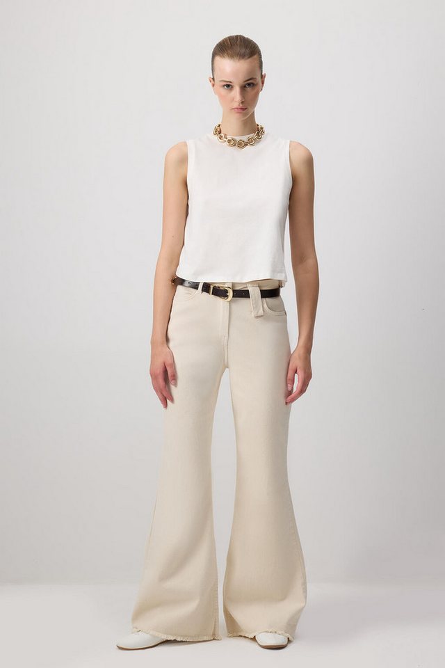 touche prive 5-Pocket-Jeans HOCHTAILLIERTE DENIM-HOSE MIT FRANSEN AM BEIN von touche prive