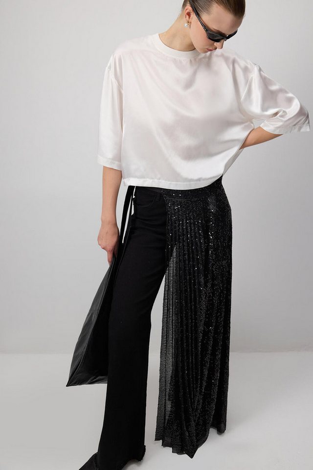 touche prive 5-Pocket-Jeans HOCHTAILLIERTE DENIM-HOSE MIT FRANSEN AM BEIN von touche prive