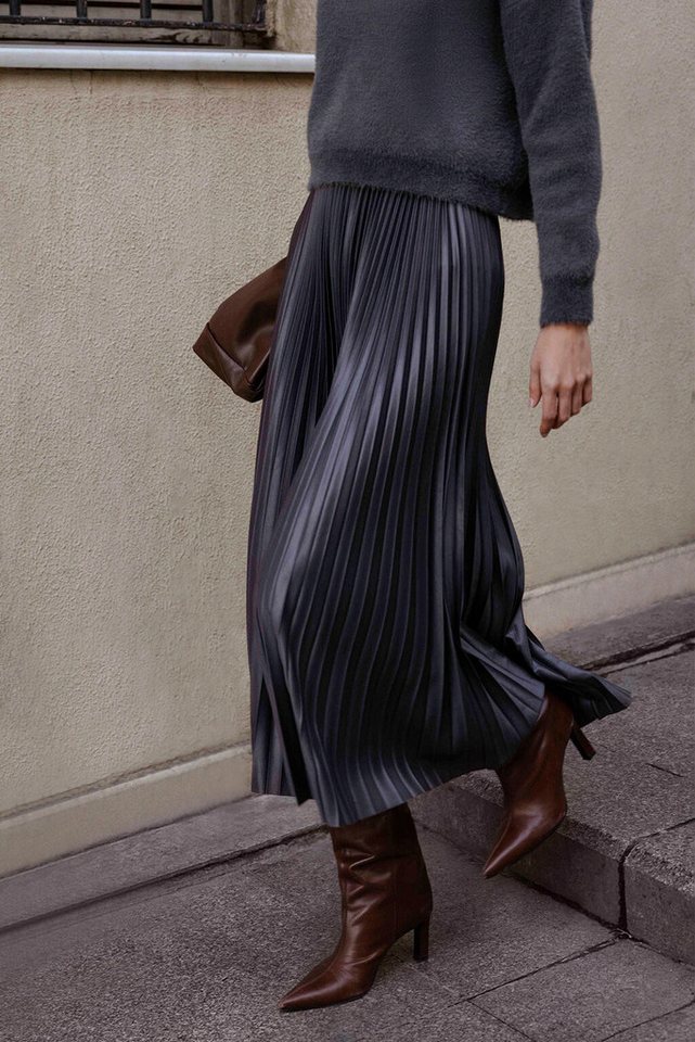 touche prive Zipfelrock Elastisch Taille Maxi Faltenrock Damen, Elegant Plissierte Rock von touche prive