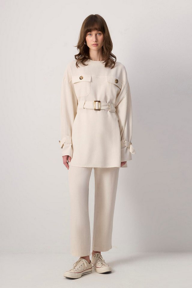 touche prive Fleeceweste Leinenstrukturiertes Set mit Gürtel von touche prive