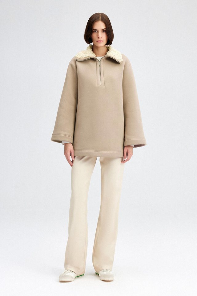 touche prive Kapuzenpullover SWEATSHIRT MIT KUNSTPELZKRAGEN von touche prive