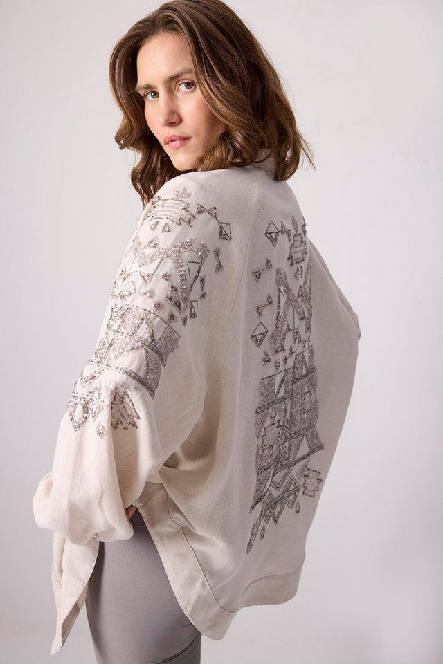 touche prive Maxikleid KIMONO MIT LEINENSTRUKTUR UND PAILLETTENDETAILS von touche prive