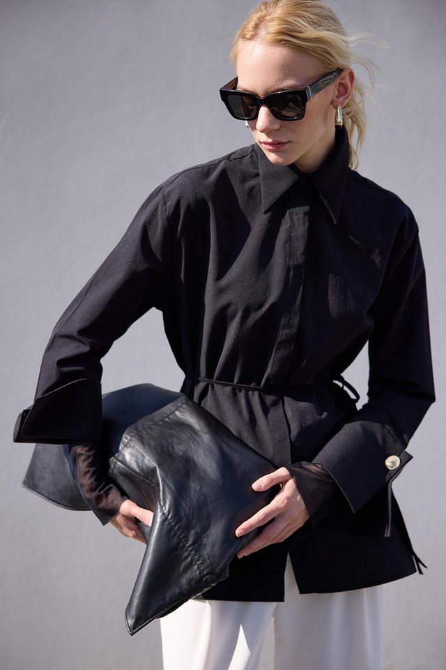 touche prive Rugbyshirt Poplin Shirt mit Weiten Manschetten, Schwarz von touche prive