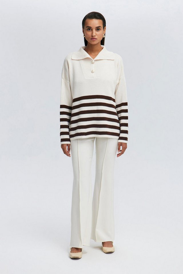 touche prive Sweatshirt GESTREIFTES PULLOVER MIT KNOPFDETAIL von touche prive