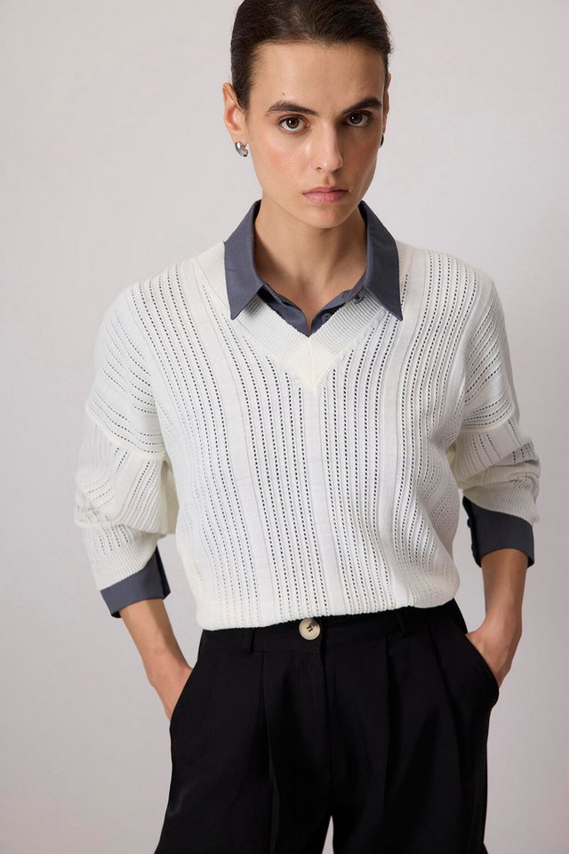 touche prive Tunikashirt Durchbrochene Tunika mit V-Ausschnitt von touche prive