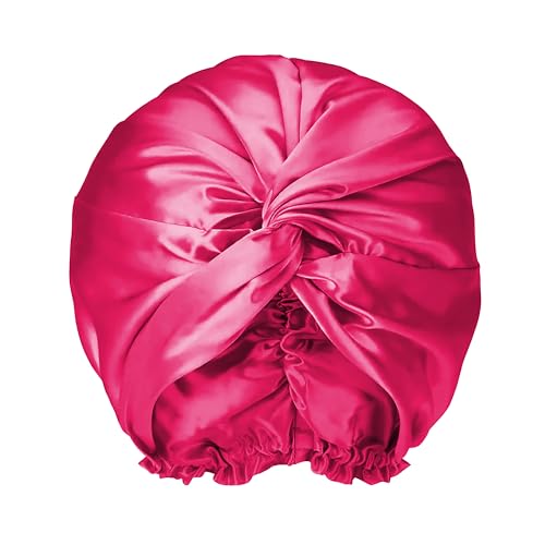 townssilk Schlafmütze Seide Frauen Nachtmütze,16 Momme,100% Maulbeerseide Seide Duschhaube Gut schützt das Haar,für die meisten Haare,luxuriöses Geschenk,Doppelschicht,1 Stück,Magenta von townssilk