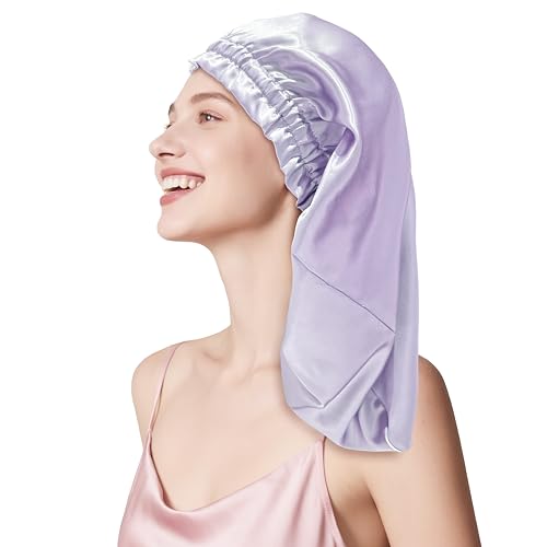 townssilk Seidenhaube zum Schlafen, 100% 22 Momme Maulbeerseide, für Damen, luxuriös, atmungsaktiv, sitzt sicher über Nacht & druckfrei, ideal für lange & lockige Haare – Lavender 58cm von townssilk