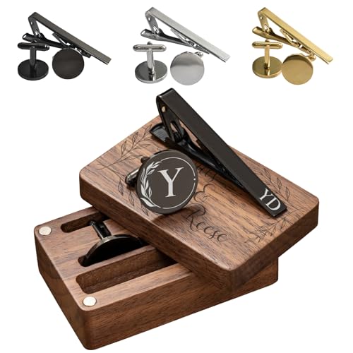 Personalisierte Manschettenknöpfe Herren Manschettenknöpfe &Krawatte Clip mit Gravur Initiale Name Datum Silber Cufflinks Personalisiertes Geschenk für Herren, als Hochzeitsgeschenk, zum Jahrestag von toyofmine