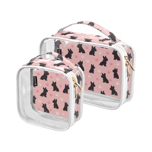 2 Stück transparente dekorative Kulturbeutel, klein, TSA-genehmigt, schwarz, Scottish Terrier, Pfotenpfote, Pfirsich, multifunktionale Kosmetiktaschen für Damen, Rasur, Essentials de maquillaje von tplaotee