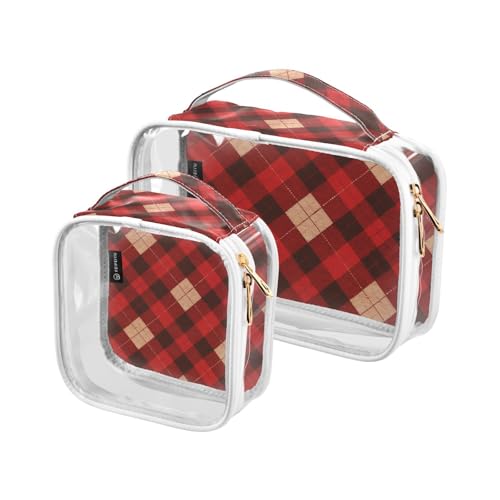 2 Stück transparente dekorative Kulturbeutel für Damen, TSA-geprüft, rot und schwarz, Schachbrett, transparente Kosmetiktaschen für Damen, Reise-Set, Herrenrasierset, Bolsa de maquillaje 2 Stück transparente dekorative Kulturbeutel für Damen, TSA-geprüft, rot und schwarz, Schachbrett, transparente Kosmetiktaschen für Damen, Reise-Set, Herrenrasierset, Bolsa de maquillaje von tplaotee