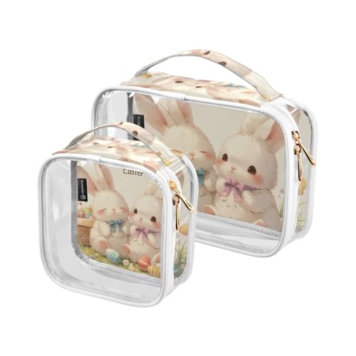 2 transparente dekorative Herren-Kulturbeutel, TSA-genehmigt, Ostern, niedlicher Hase, tragbare Kosmetiktaschen für Damen, Flughafen, Fluggesellschaften, konform de maquillaje para von tplaotee