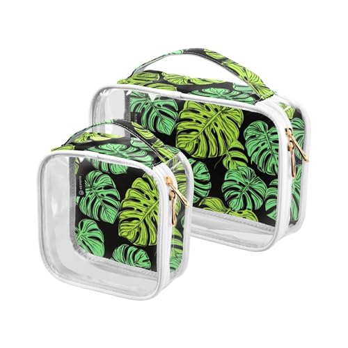 2 transparente dekorative Herren-Kulturbeutel, TSA-geprüft, grün, Monstera Deliciosa, wasserabweisend, große Kosmetiktaschen für Damen, Herren, Rasierset, Bolsa de almacenamiento von tplaotee