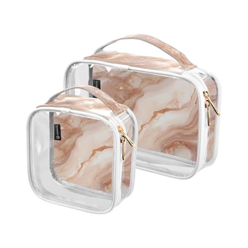 2 transparente dekorative Herren-Kulturbeutel für Reisen, TSA-geprüft, Rotgold mit unregelmäßiger Marmor-Textur, wiederverwendbare Tasche, Reise-Kosmetik, Flughafen, Fluggesellschaften, kompatibel mit von tplaotee