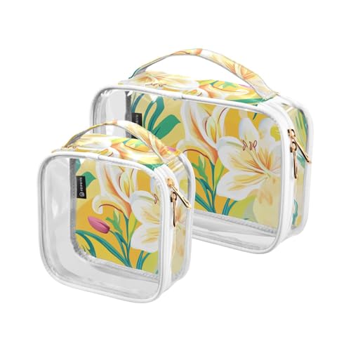 2 transparente dekorative Kulturbeutel für Damen, TSA-geprüft, bunte Lilie, Frohe Ostern, wiederverwendbare Make-up-Tasche, Reisen, Herrenrasierset, Bolsa de Maquillaje von tplaotee