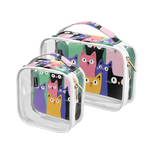 2 transparente dekorative Kulturbeutel für Damen, TSA-geprüft, grüne Katze, lustig, wiederverwendbar, Make-up-Tasche, Organizer, Reisezubehör, unverzichtbar von tplaotee