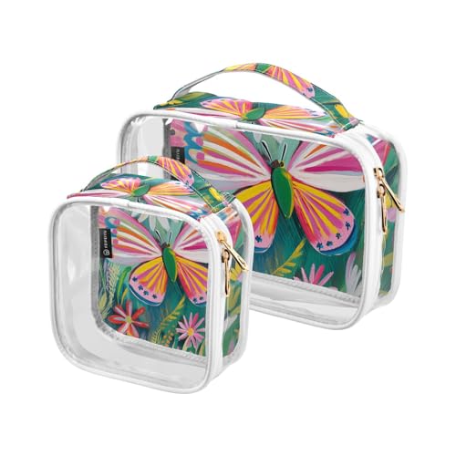 2 transparente dekorative Kulturbeutel für Herren, TSA-geprüft, bunte Schmetterlinge und Blumen, tragbare Tasche, Reise-Kosmetik, Rasierutensilien, de maquillaje 2 transparente dekorative Kulturbeutel für Herren, TSA-geprüft, bunte Schmetterlinge und Blumen, tragbare Tasche, Reise-Kosmetik, Rasierutensilien, de maquillaje von tplaotee