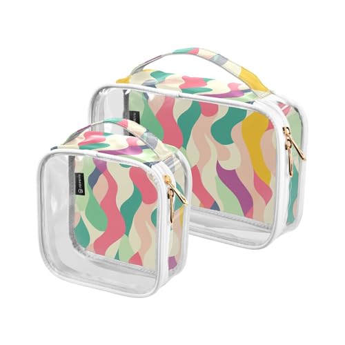 2 transparente dekorative Kulturbeutel für Reisen, TSA-genehmigt, modern, abstrakt, bunt, wiederverwendbar, Reise-Kosmetiktaschen für Frauen, Rasierutensilien, Bolsa de Maquillaje von tplaotee
