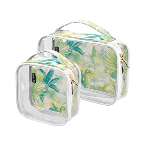 2 transparente dekorative Kulturbeutel für TSA-zugelassene Cartoon-Fossa-grünes Blatt-Multifunktionskosmetikbeutel für Damen, Reise-Set, Reisezubehör, Bolsa de almacenamiento von tplaotee