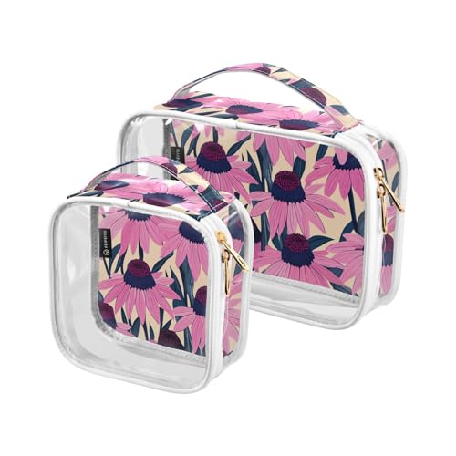 2 transparente dekorative Kulturbeutel für TSA-zugelassene Sonnenhut Blume Vintage Cartoon Stil transparente Kosmetiktasche Reise Herren Rasierset Bolsa de maquillaje 2 transparente dekorative Kulturbeutel für TSA-zugelassene Sonnenhut Blume Vintage Cartoon Stil transparente Kosmetiktasche Reise Herren Rasierset Bolsa de maquillaje von tplaotee