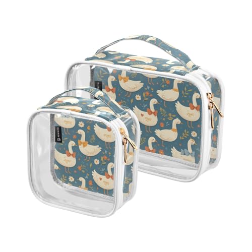 2 transparente dekorative Kulturbeutel zum Aufhängen, TSA-genehmigt, Cartoon, niedliche Ente, transparente Kosmetik-Reisetaschen für Frauen, Rasierutensilien, de maquillaje von tplaotee