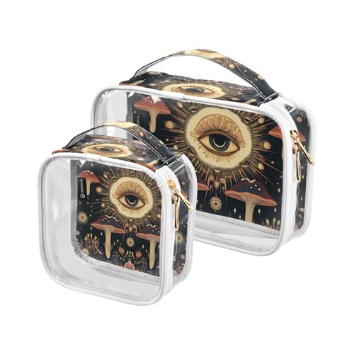 2 transparente dekorative Kulturbeutel zum Aufhängen, TSA-zugelassen, Pilz mit Augen, psychedelische tragbare Kosmetik-Reisetaschen für Frauen, Reisen, unverzichtbar, Bolsa de Maquillaje von tplaotee