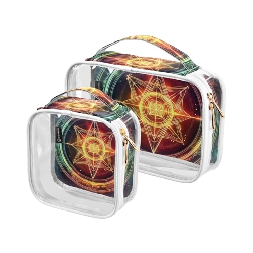 2 transparente dekorative große Kulturbeutel für Damen, TSA-genehmigt, verträumte Farbe, Tarot-Pentakel, multifunktional, transparent, Kosmetiktasche, Flughafen, Fluggesellschaft, Bolsa de von tplaotee
