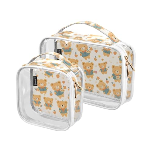2 x transparente dekorative Herren-Kulturbeutel für Reisen, TSA-geprüft, gelbe Retro-Bären, multifunktionale Make-up-Tasche, Reisen, Rasierset für Herren von tplaotee