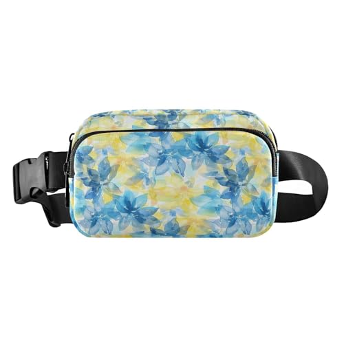 Abstrakte Aquarell-Blume, zitronengelb, hellblau, modische Hüfttasche für Männer und Frauen, Mehrzweck-Crossbody-Tasche, Anti-Diebstahl, Hüfttasche mit verstellbarem Riemen für Reisen, Laufen, Wandern von tplaotee