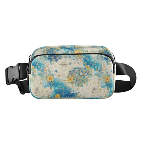 Abstrakte runde Uhr, modische Gürteltasche mit gelben Blumen, für Damen und Herren, wasserabweisend, Crossbody-Gürteltasche mit verstellbarem Riemen für Workout, Laufen, Wandern von tplaotee