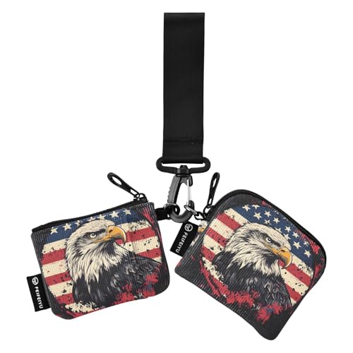 Amerikanische Flagge Farbe Vogel Doppel Geldbörse Kreditkartenhalter Brieftasche kleine tragbare Visitenkartenetui Geld Veranstalter mit Reißverschluss Münztasche für Damen Mädchen 2 Stück, von tplaotee