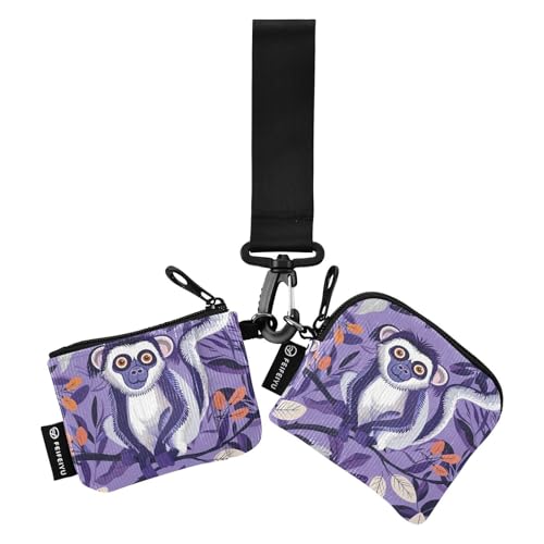 Animal Sifaka Country Rustic Purple Damen Kartenetuis Kleingeldhalter Kleine Tragbare Kartenetui Geld Organizer mit Handgelenkschlaufe für Männer 2 Packungen, Animal Sifaka Country Rustic Purple, 1 von tplaotee