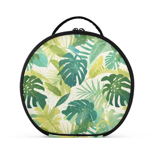 Aquarell-Kosmetiktasche mit Monstera Deliciosa Blättern, Reisegröße, Zubehör, tragbare Kosmetiktasche für Damen, mit verstellbaren Trennwänden, 27,9 cm, Grün von tplaotee