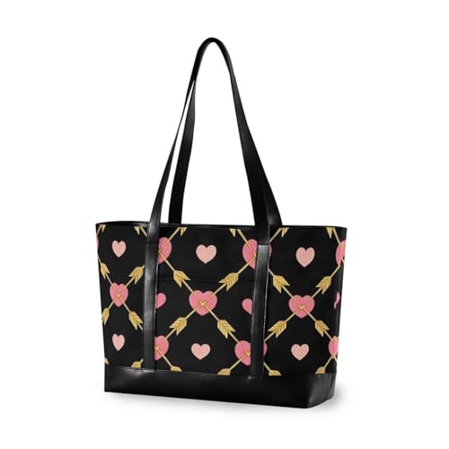 Arrow Heart Pattern Gold Peach Fashion simple travel bag for women with zipper tote bag for women work for nurses with diaper bolsa para computadora portatil mujer, Pfeil-Herz-Muster, goldfarben von tplaotee