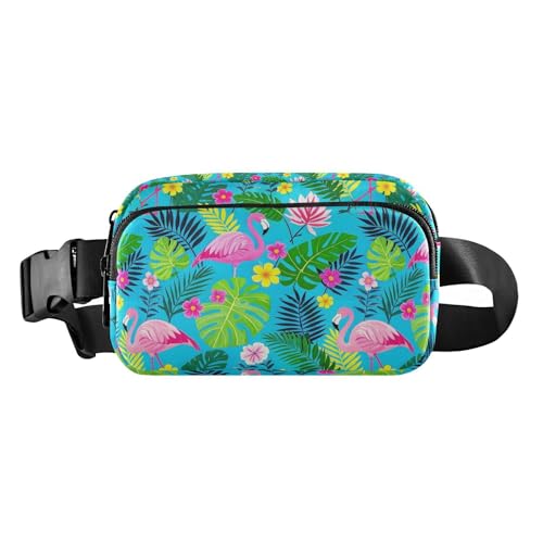 Bauchtasche für Damen, Herren, Teenager, wasserabweisend, mit verstellbarem Gurt, für Workout, Laufen, Wandern, Motiv: Sommer-Flamingos, Blumenblätter, Blau von tplaotee