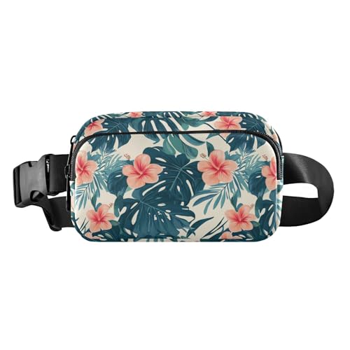 Bauchtasche im tropischen Stil, grüne Blätter, rote Blume, niedliche Bauchtasche für Damen und Herren, wasserdicht, Crossbody-Sporttasche mit verstellbarem Gurt, für Radfahren, Wandern, Fitnessstudio Bauchtasche im tropischen Stil, grüne Blätter, rote Blume, niedliche Bauchtasche für Damen und Herren, wasserdicht, Crossbody-Sporttasche mit verstellbarem Gurt, für Radfahren, Wandern, Fitnessstudio von tplaotee