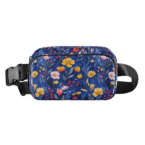 Bauchtasche mit buntem Cartoon-Motiv, Oberonia-Blume, Königsblau, trendige Bauchtasche für Damen und Herren, Mini-Umhängetasche, Sporttasche mit verstellbarem Riemen für Reisen, Einkaufen, Laufen von tplaotee