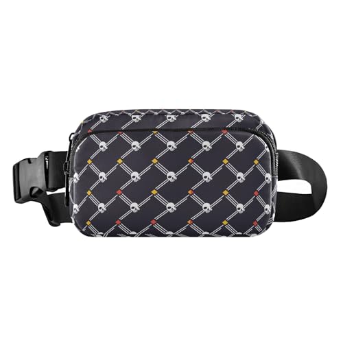 Bauchtasche mit geometrischem Totenkopf-Motiv, für Damen und Herren, kleine Crossbody-Sporttasche mit verstellbarem Riemen, für Reisen, Einkaufen, Laufen, Schwarz Bauchtasche mit geometrischem Totenkopf-Motiv, für Damen und Herren, kleine Crossbody-Sporttasche mit verstellbarem Riemen, für Reisen, Einkaufen, Laufen, Schwarz von tplaotee