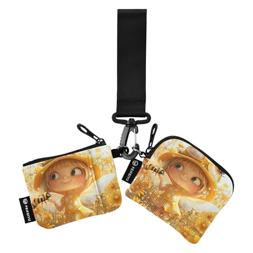 Bee Daisy Cunning Girl Yellow Damen Dual Wallets Busniess Kartenetuis Minimalistische Kreditkarten-Geldbörse Organizer mit Schlüsselanhänger für Arbeit Reisen 2 Stück, Bee Daisy Cunning Girl Yellow, 1 von tplaotee