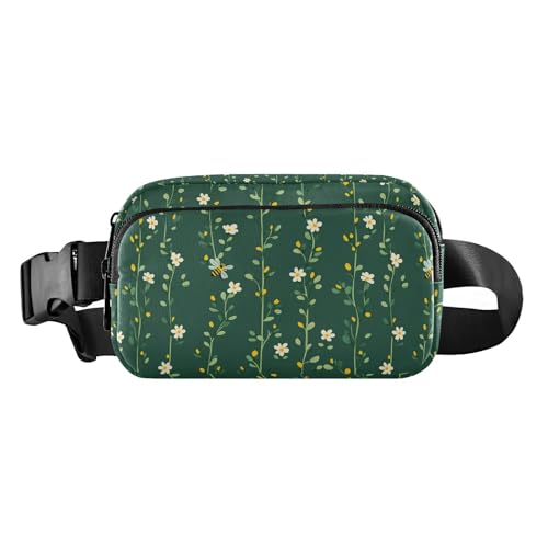 Bee Flying Daisy Flower Alfalfa Sprossen Dschungel Mode Hüfttasche Bauchtasche für Damen Herren Teenager Mini-Gürteltasche Reisebrieftasche mit verstellbarem Riemen für Reisen, Urlaub, Laufen von tplaotee
