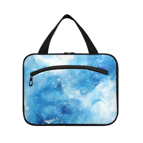 Blau-weiße Marmor-Textur, hängende Reise-Make-up-Tasche für Damen, mit Haken, Designer-Kulturbeutel für Frauen, Reise-Toilettenartikel, Bolsa Para Maquillaje M, Blau-weiße Marmorstruktur, Medium von tplaotee