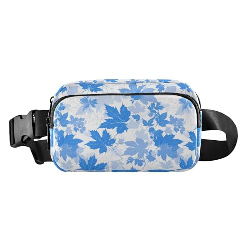 Blaue, elegante romantische Ahornblatt-Umhängetasche, Hüfttasche für Damen und Herren, kleiner Reißverschluss, Bauchtasche mit verstellbarem Riemen für Radfahren, Wandern, Fitnessstudio von tplaotee