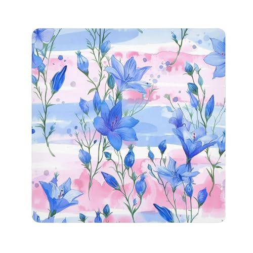 Blaue selbstklebende Kosmetiktasche, Motiv: Glockenblume, rosa hellblaue Streifen, Aquarell, Magie, Kosmetik-Organizer, Verpackung, Kameralinse, Tuch für Toilettenartikel, Größe 55,1 x 55,1 cm von tplaotee
